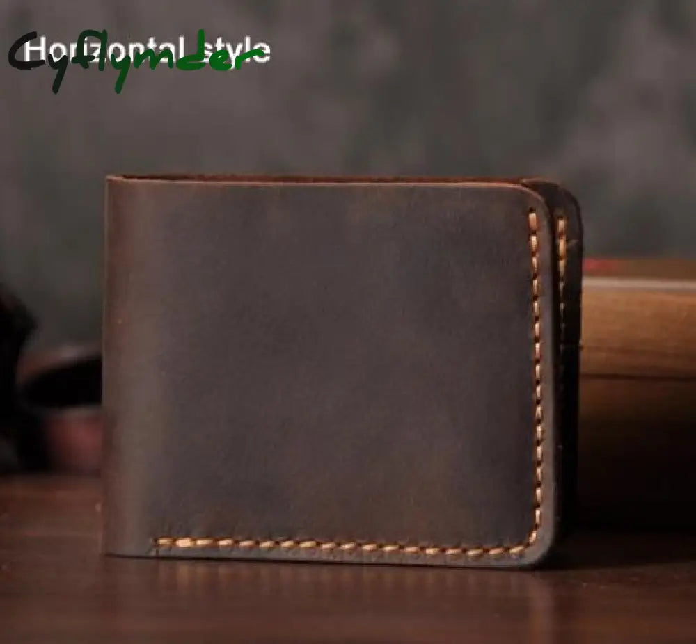 Cyflymder Handmade Vintage Crazy Horse Genuine Leather Men Wallet Purse Short Card For Male Money