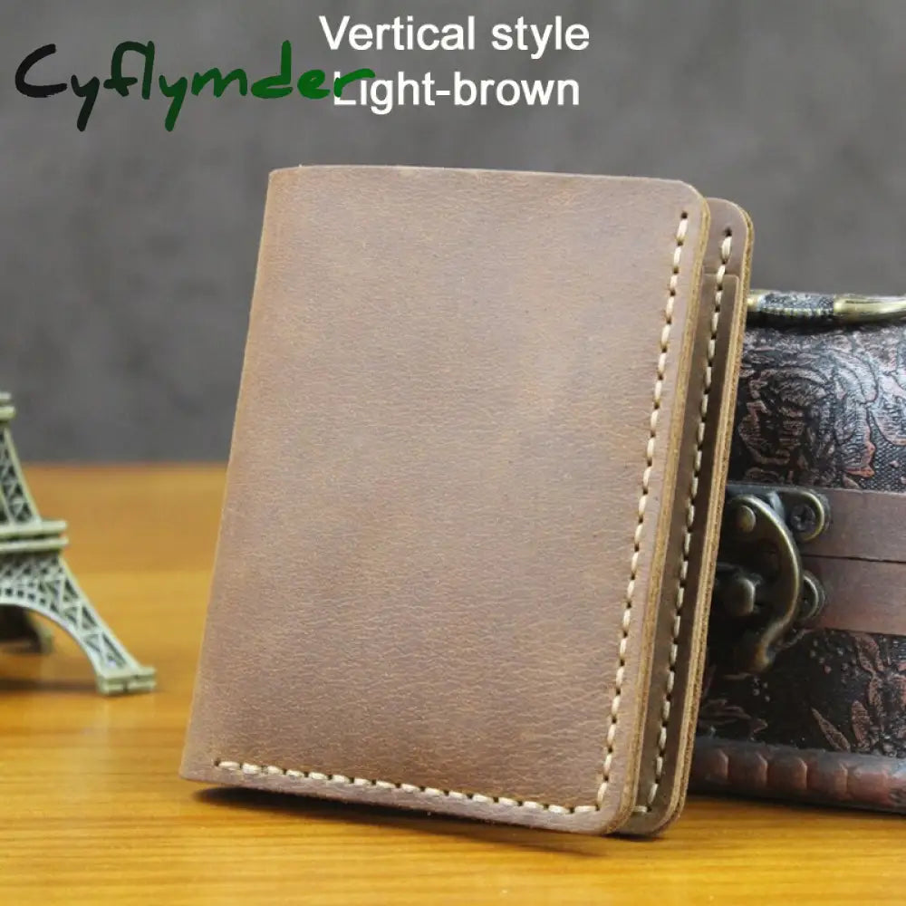 Cyflymder Handmade Vintage Crazy Horse Genuine Leather Men Wallet Purse Short Card For Male Money