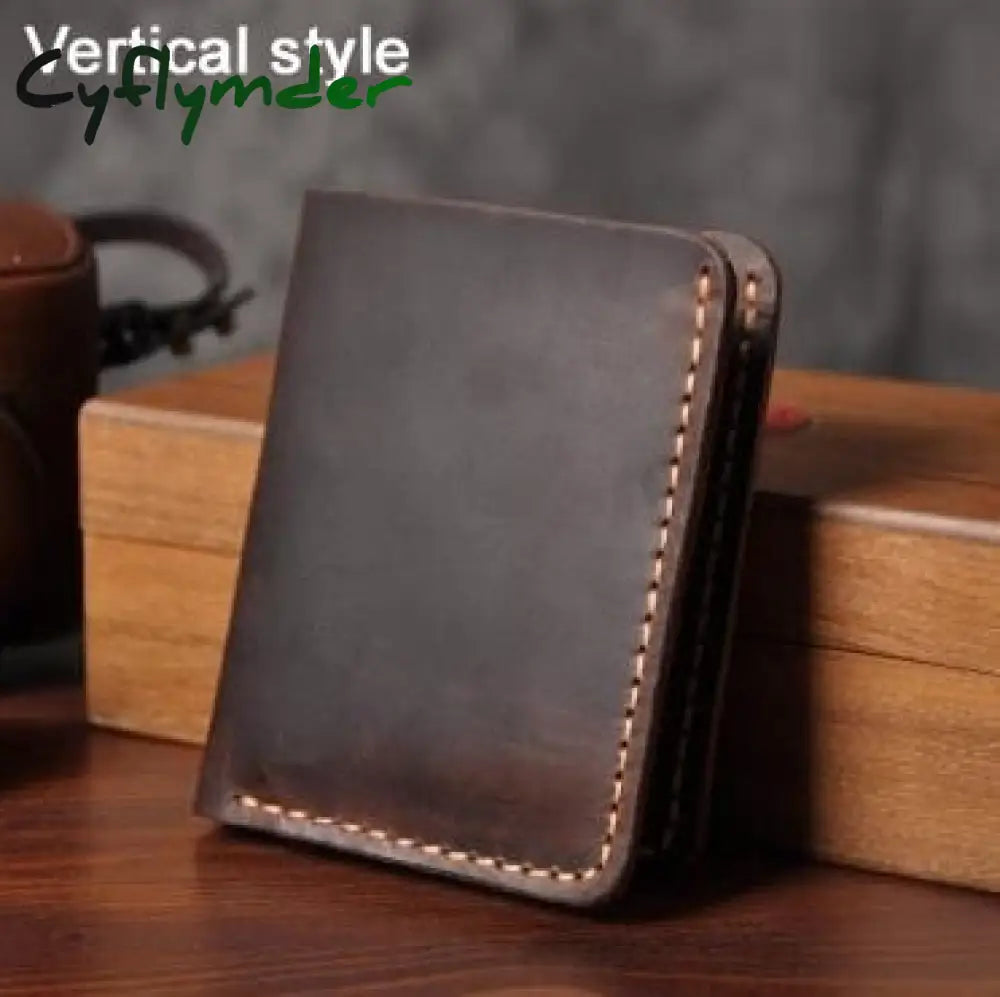 Cyflymder Handmade Vintage Crazy Horse Genuine Leather Men Wallet Purse Short Card For Male Money