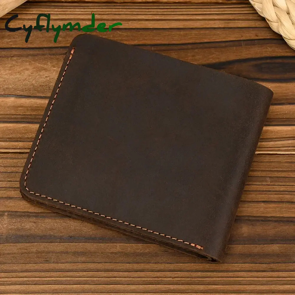 Cyflymder Handmade Vintage Crazy Horse Leather Wallet Men Genuine Short Slim Coin Purse Male Money