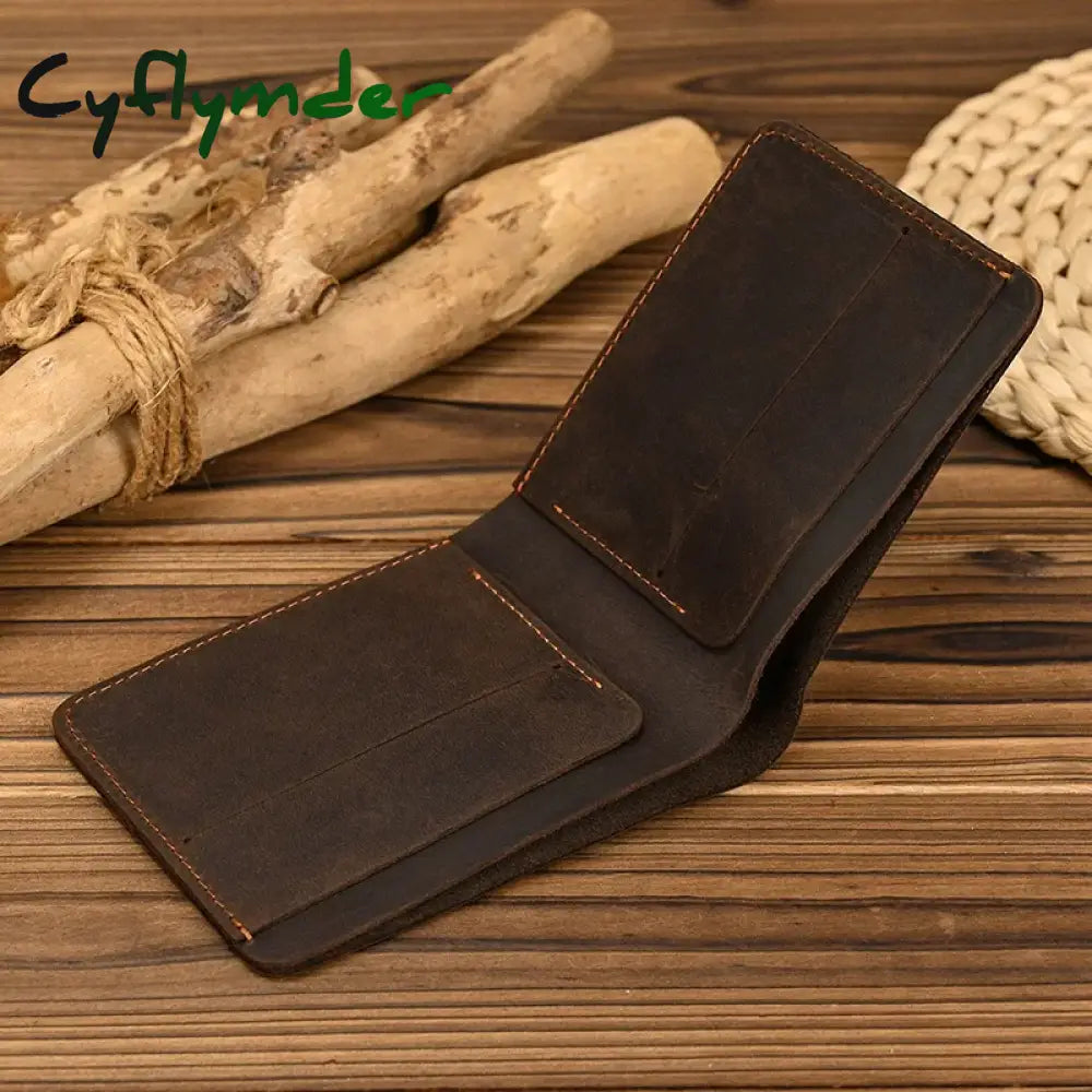 Cyflymder Handmade Vintage Crazy Horse Leather Wallet Men Genuine Short Slim Coin Purse Male Money