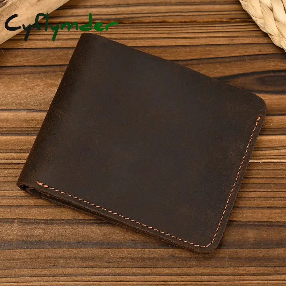 Cyflymder Handmade Vintage Crazy Horse Leather Wallet Men Genuine Short Slim Coin Purse Male Money