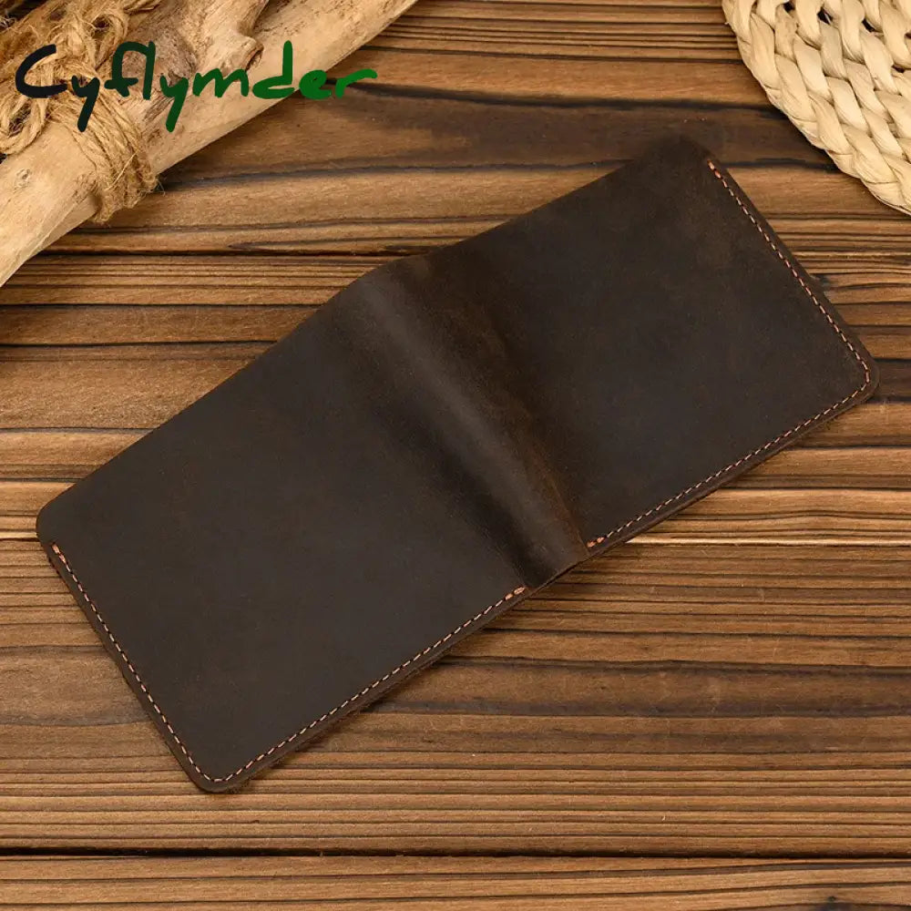 Cyflymder Handmade Vintage Crazy Horse Leather Wallet Men Genuine Short Slim Coin Purse Male Money