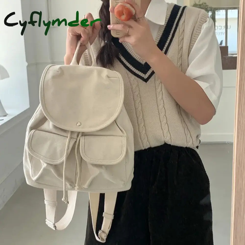 Cyflymder Harajuku Canvas Drawstring Women Backpack Schoolbag Teenage Girls For Female Bagpack Big