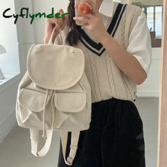 Cyflymder Harajuku Canvas Drawstring Women Backpack Schoolbag Teenage Girls For Female Bagpack Big