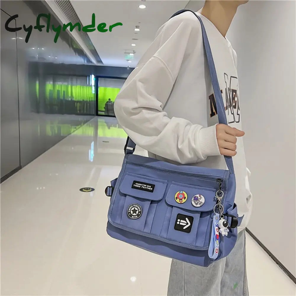 Cyflymder Harajuku Men Nylon Crossbody Bags For Women Messenger Bag Girls School Book Youth Canvas