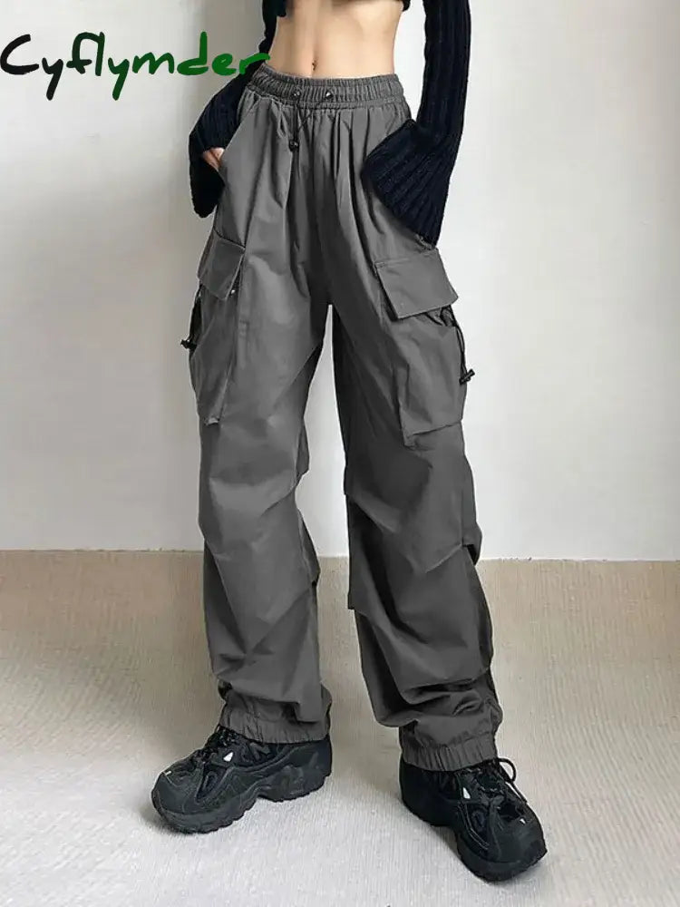 Cyflymder Harajuku Oversized Cargo Parachute Pants Women Streetwear Vintage Y2K Hip Hop Wide Leg