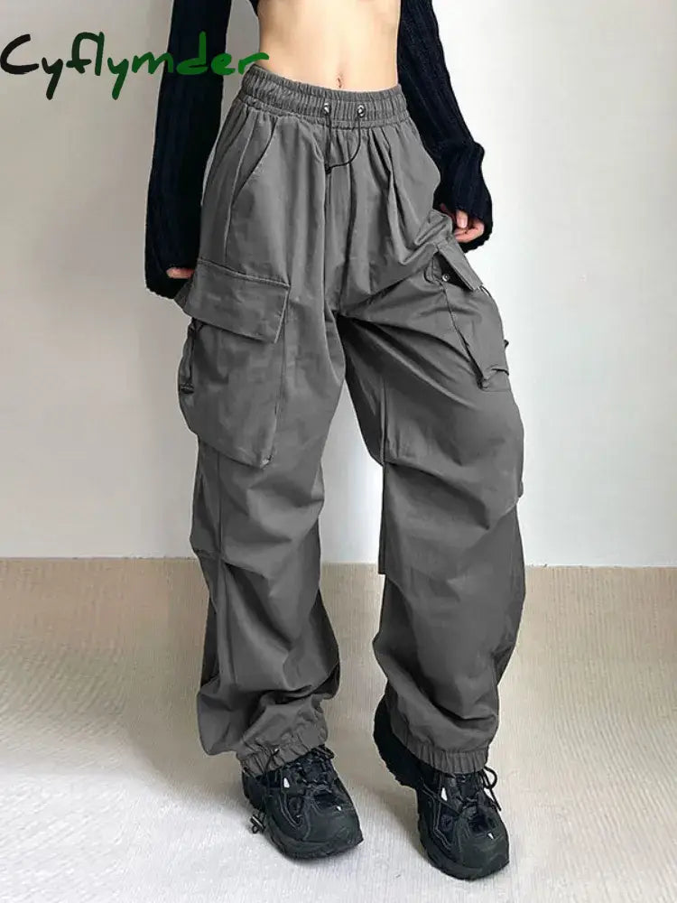 Cyflymder Harajuku Oversized Cargo Parachute Pants Women Streetwear Vintage Y2K Hip Hop Wide Leg