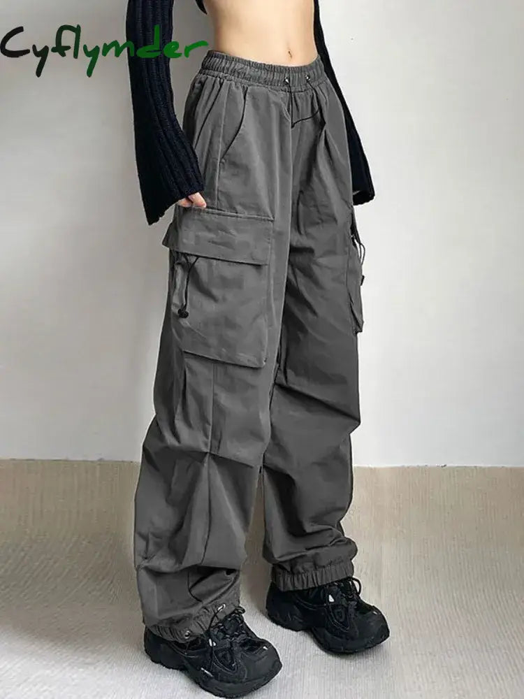 Cyflymder Harajuku Oversized Cargo Parachute Pants Women Streetwear Vintage Y2K Hip Hop Wide Leg