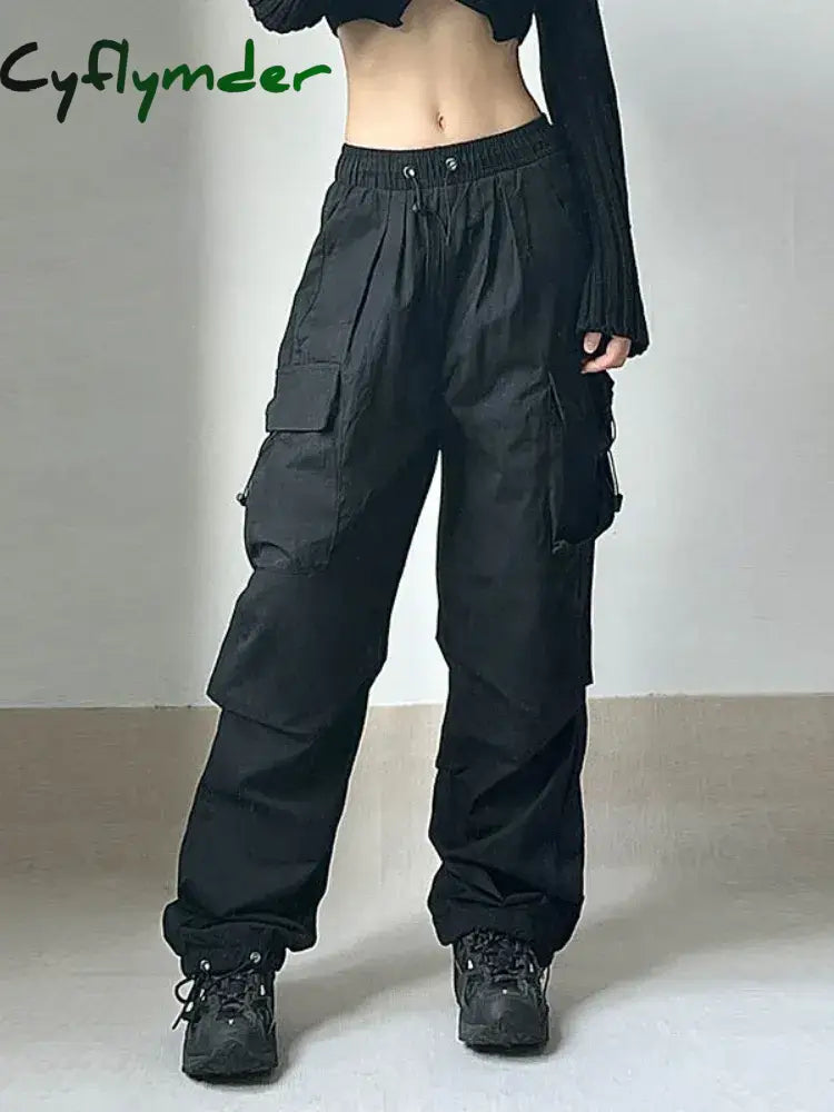 Cyflymder Harajuku Oversized Cargo Parachute Pants Women Streetwear Vintage Y2K Hip Hop Wide Leg