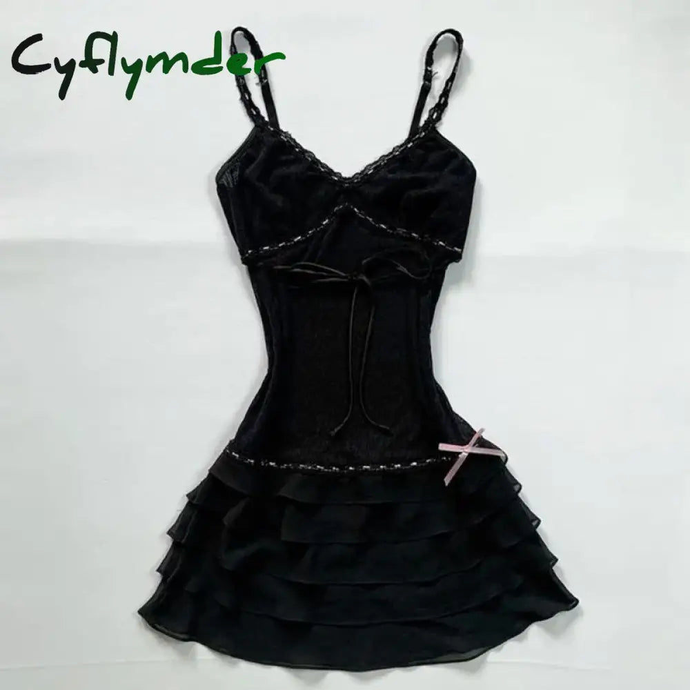 Cyflymder Harajuku Retro Y2K E-Girl Casual Dress Sexy Slim Chic Graphic Print Lace-Up Halter Neck Dresses Goth Grunge