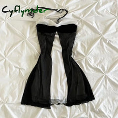 Cyflymder Harajuku Retro Y2K E-Girl Casual Dress Sexy Slim Chic Graphic Print Lace-Up Halter Neck Dresses Goth Grunge