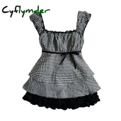 Cyflymder Harajuku Retro Y2K E-Girl Casual Dress Sexy Slim Chic Graphic Print Lace-Up Halter Neck Dresses Goth Grunge