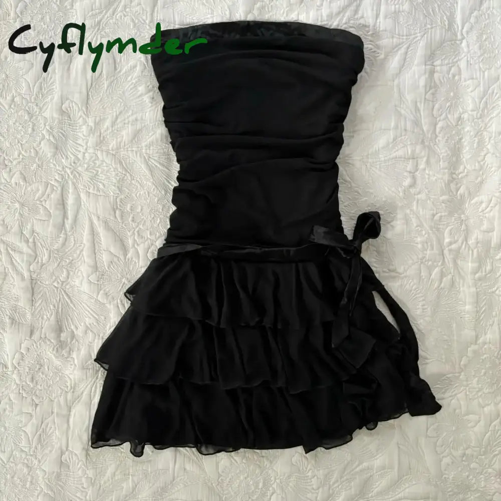 Cyflymder Harajuku Retro Y2K E-Girl Casual Dress Sexy Slim Chic Graphic Print Lace-Up Halter Neck Dresses Goth Grunge