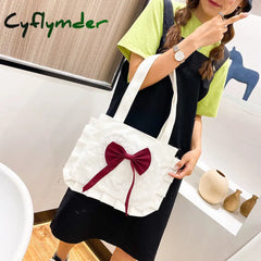 Cyflymder Harajuku Shoulder Bag Women Cute Japanese Jk Lolita Style Bow Ruffles Canvas Big Shopper