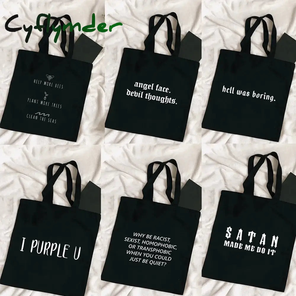 Harajuku Tumblr Graphic Ladies Shopping Bag Handbags Cloth Canvas Tote Bags Women Eco Reusable Shoulder Shopper Bags