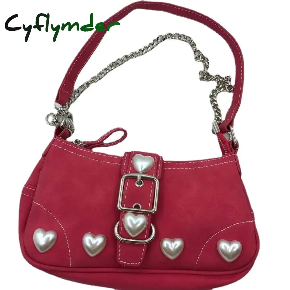 Cyflymder Harajuku Vintage Female Shoulder Bag Rose Red Heart Japanese Goth Lolita Handbags Mobile