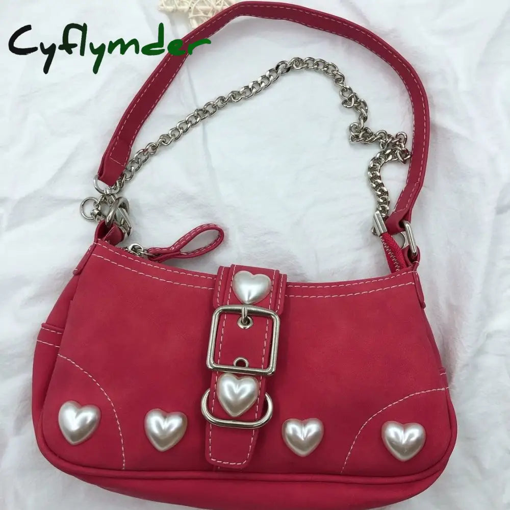 Cyflymder Harajuku Vintage Female Shoulder Bag Rose Red Heart Japanese Goth Lolita Handbags Mobile