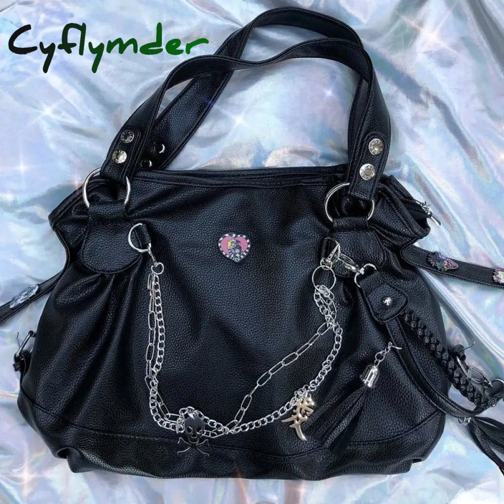 Cyflymder Harajuku Y2K Style Shoulder Bags For Women Japanese Gothic Tote Bag Big Punk Handbags