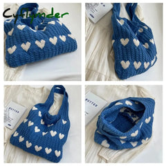 Cyflymder Heart Knit Women’s Bag Knitted Eco Korean Fashion Shopping Y2K Crochet Rope Shoulder