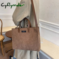 Cyflymder High Capacity Corduroy Shoulder Crossbody Bag For Women Vintage Brand Shopper Shopping