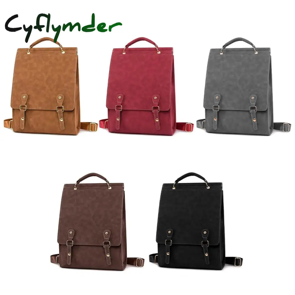 Cyflymder High Capacity Leather Women Backpack New Female Vintage Travelling Shoulder Bag Mochilas