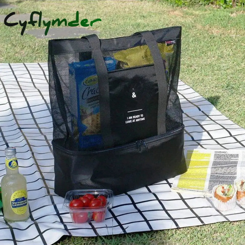 Cyflymder High Capacity Women Mesh Transparent Bag Double-Layer Heat Preservation Large Picnic