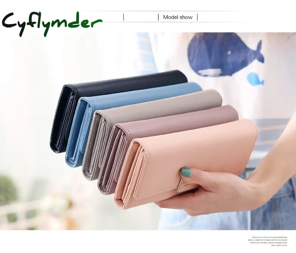 Cyflymder High Quality 3 Fold Women’s Wallet Brand Pu Leather Long Purse Clutch Coin Phone Pocket