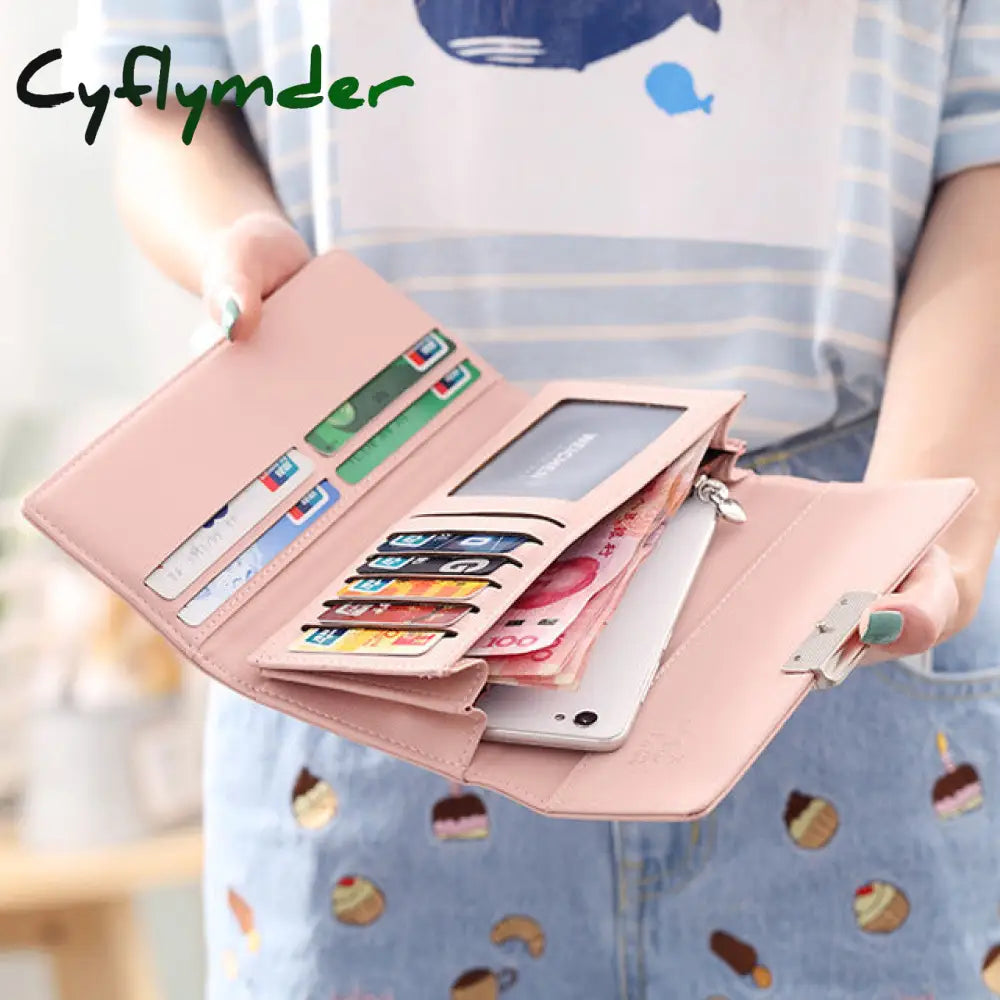 Cyflymder High Quality 3 Fold Women’s Wallet Brand Pu Leather Long Purse Clutch Coin Phone Pocket