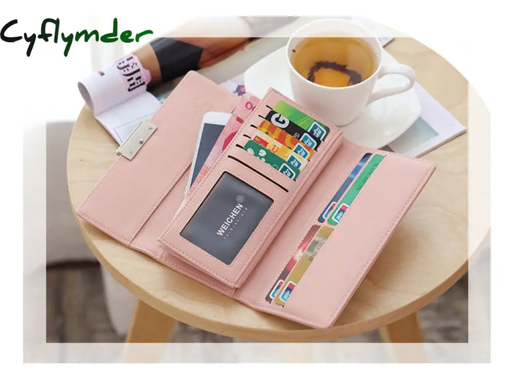 Cyflymder High Quality 3 Fold Women’s Wallet Brand Pu Leather Long Purse Clutch Coin Phone Pocket