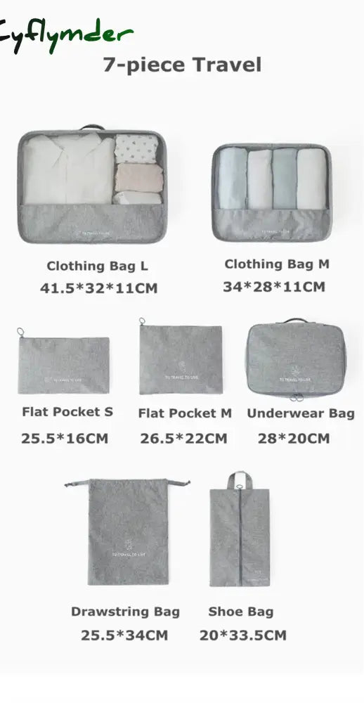 Cyflymder High Quality 7Pcs/Set Travel Bag Set Women Men Luggage Organizer For Clothes Shoe