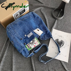 Cyflymder High Quality Canvas Women’s Shoulder Bag Unisex Denim Blue School Student Casual