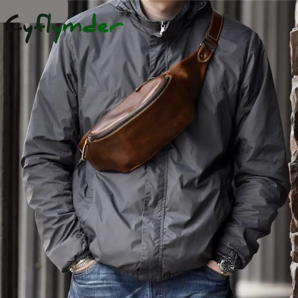 Cyflymder High Quality Cowhide Simple Vintage Chest Bag Genuine Leather Men’s Shoulder Messenger