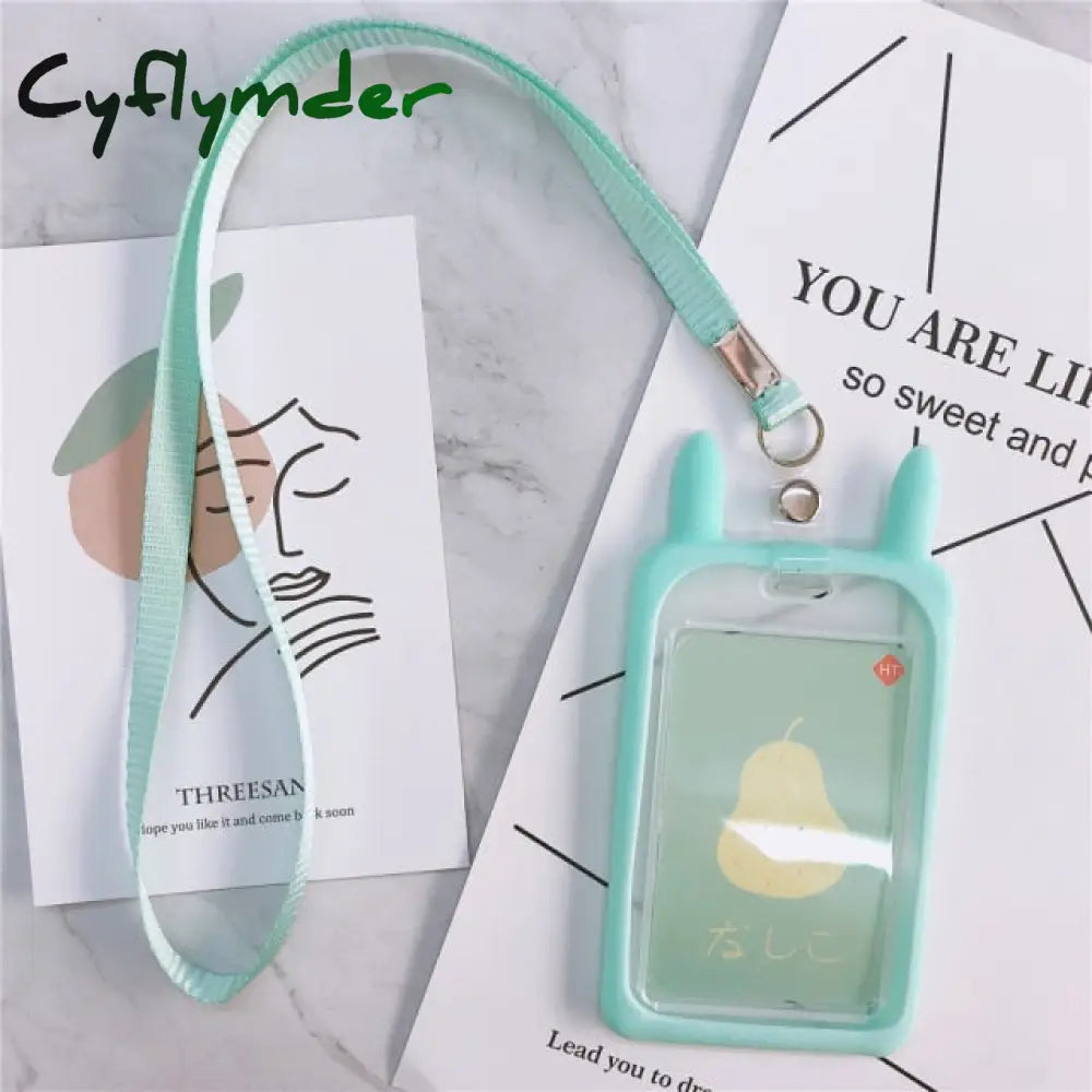 Cyflymder High Quality Credit Card Id Holder Cute Cartoon Silicone Bus Case Key Ring Luggage Tag