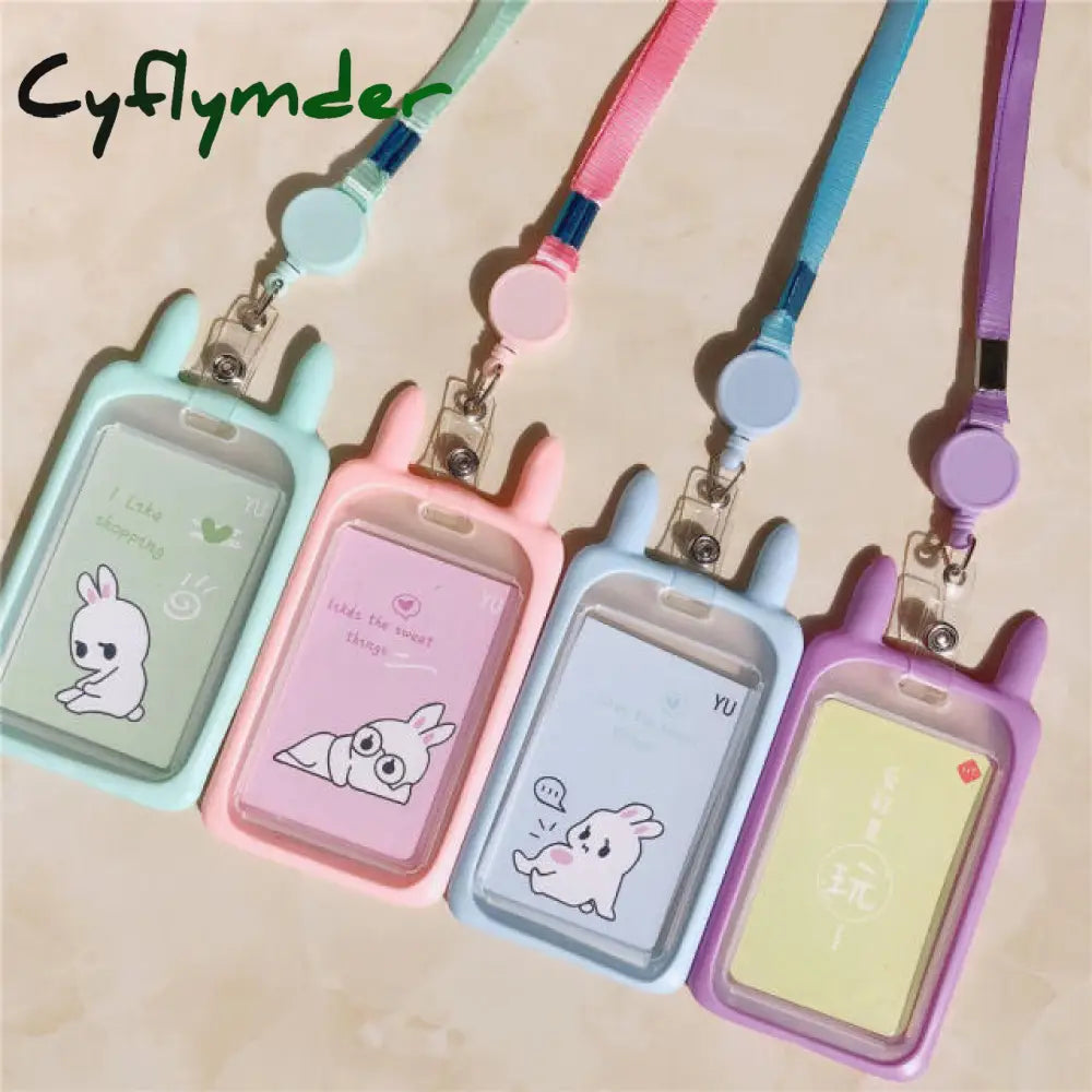 Cyflymder High Quality Credit Card Id Holder Cute Cartoon Silicone Bus Case Key Ring Luggage Tag