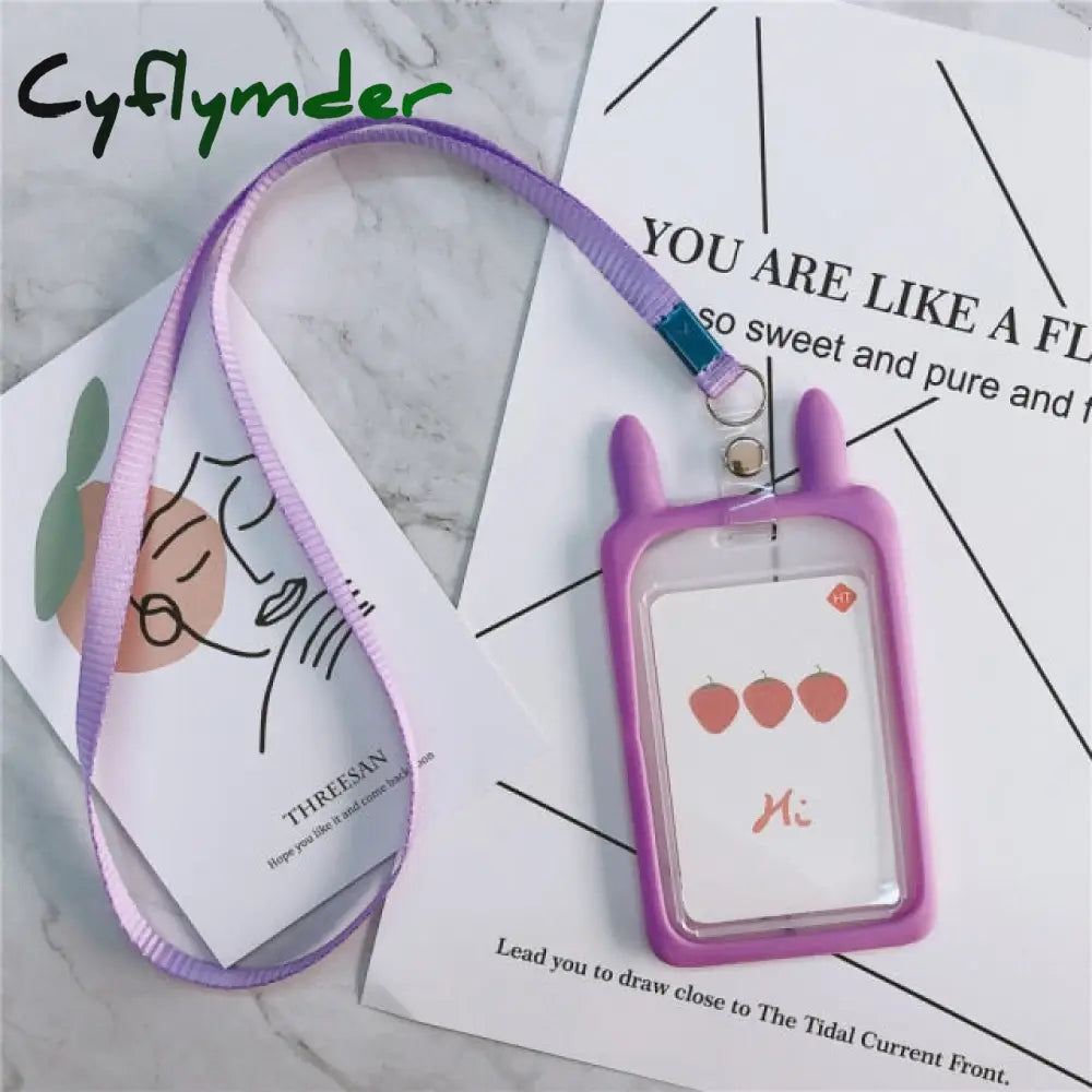 Cyflymder High Quality Credit Card Id Holder Cute Cartoon Silicone Bus Case Key Ring Luggage Tag