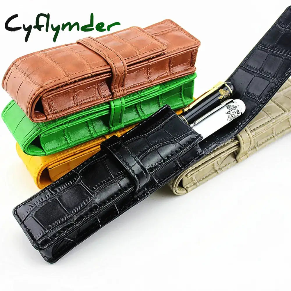 Cyflymder High Quality Leather Fountain Pen Case / Bag For 2 Pens - Color Holder Pouch