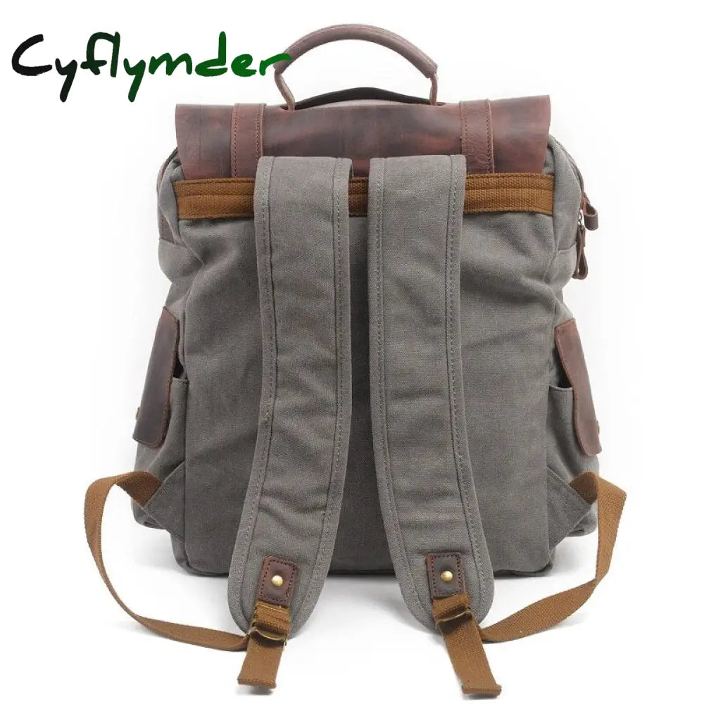 Cyflymder High Quality Men’s Backpacks Leather Canvas Laptop Backpack School Bag Fashion