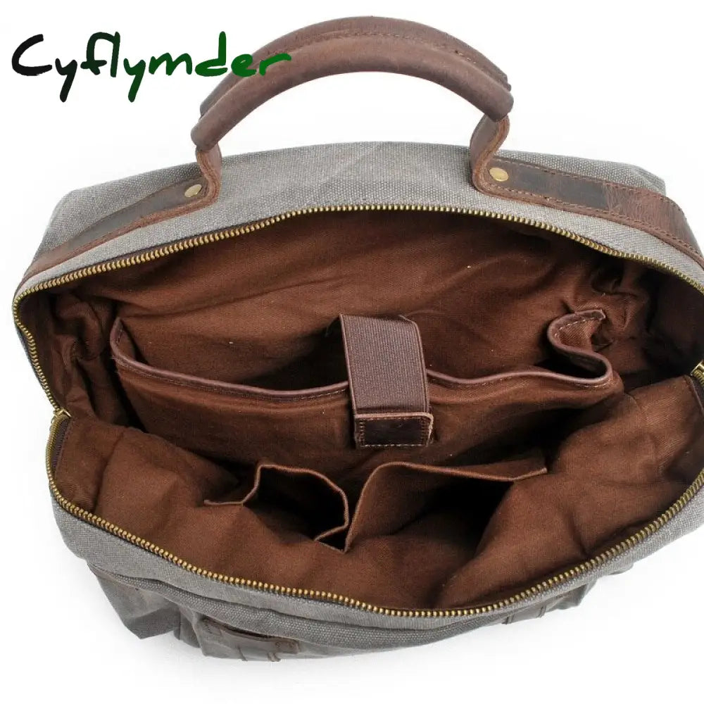 Cyflymder High Quality Men’s Backpacks Leather Canvas Laptop Backpack School Bag Fashion