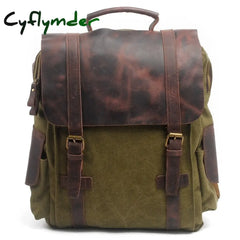 Cyflymder High Quality Men’s Backpacks Leather Canvas Laptop Backpack School Bag Fashion