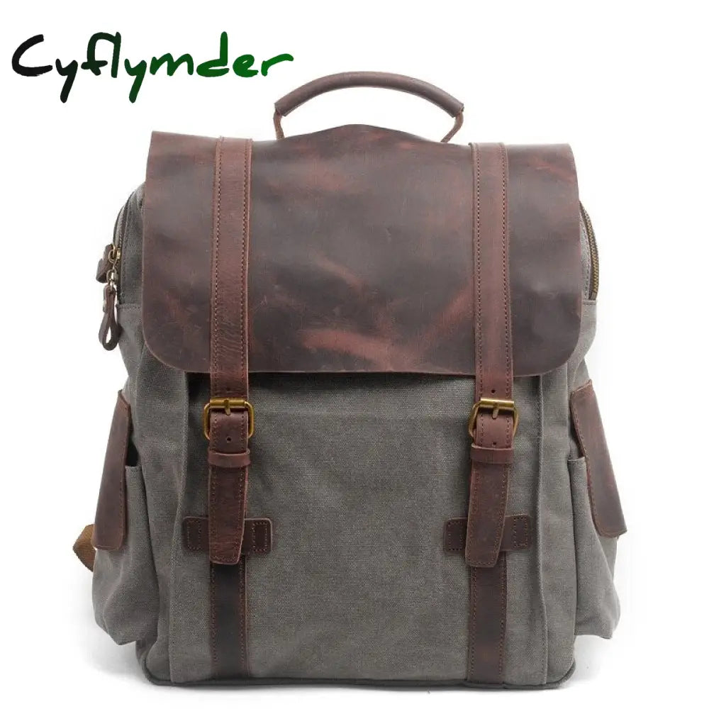 Cyflymder High Quality Men’s Backpacks Leather Canvas Laptop Backpack School Bag Fashion