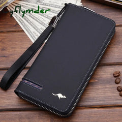 Cyflymder High Quality Men’s Leather Wallet Zipper Long Purse Big Capacity Clutch Phone Bag Wrist