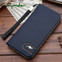 Cyflymder High Quality Men’s Leather Wallet Zipper Long Purse Big Capacity Clutch Phone Bag Wrist