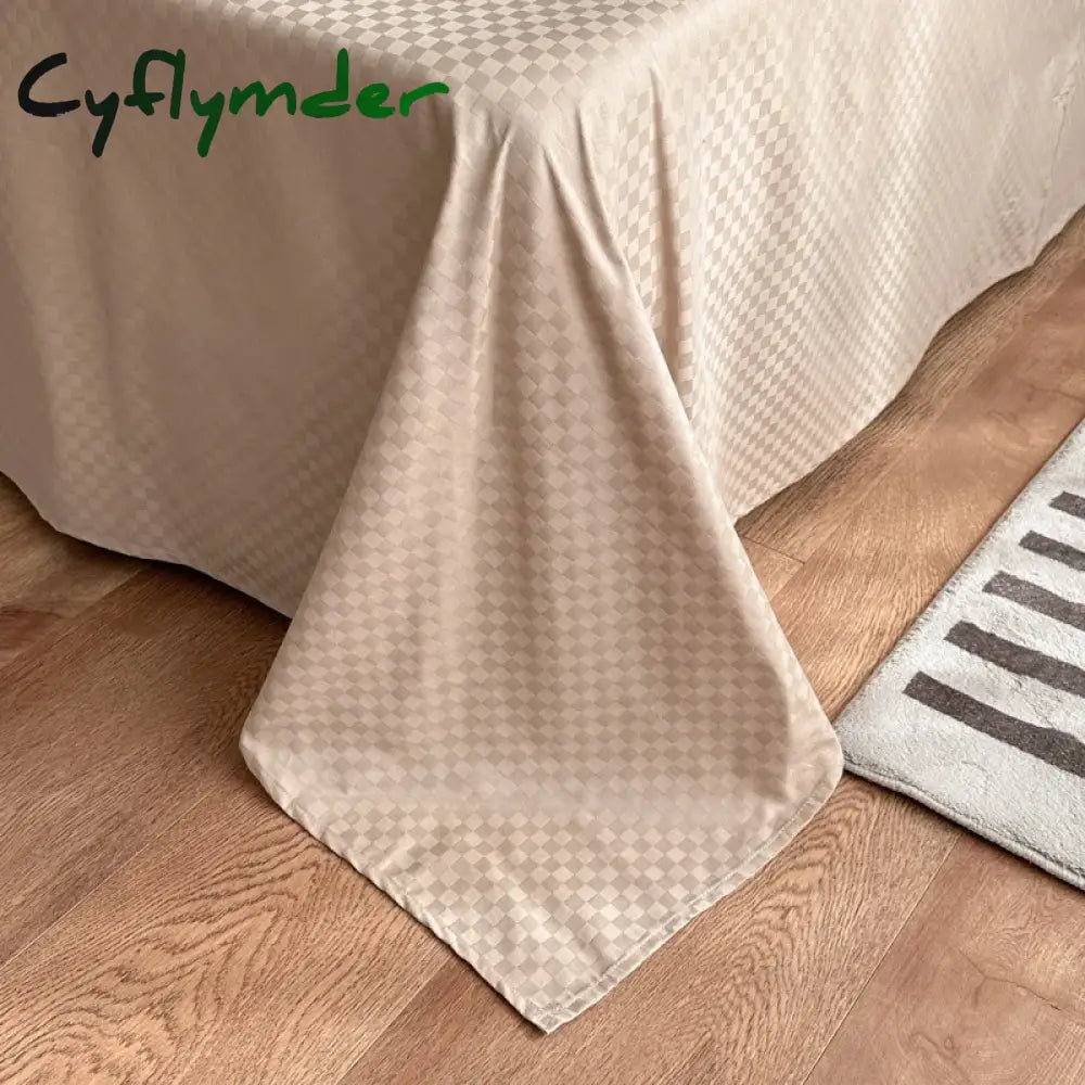 Cyflymder High Quality Plaid Jacquard Bedding Set 100% Cotton High End King Size Duvet Cover Set with Sheets Skin