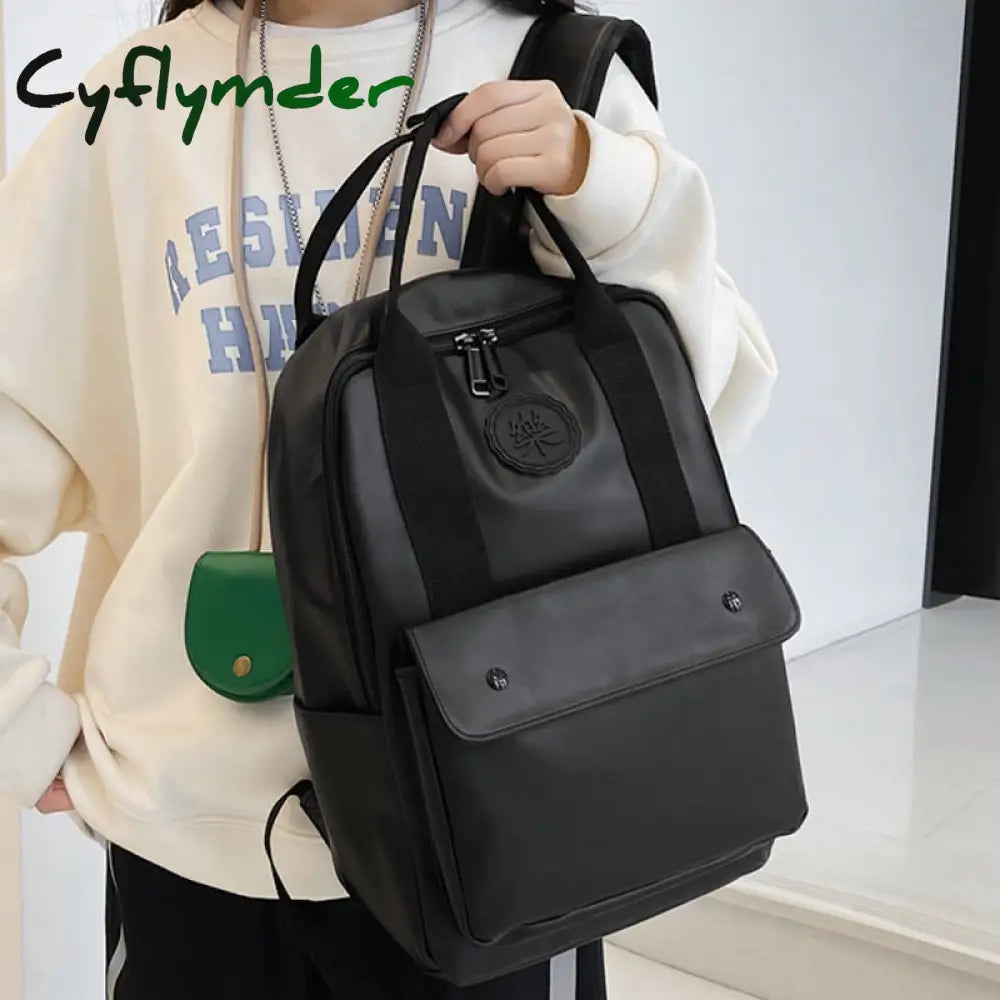 Cyflymder High Quality Pu Leather Woman Backpack Large Capacity School Bag Unisex Laptop Fashion