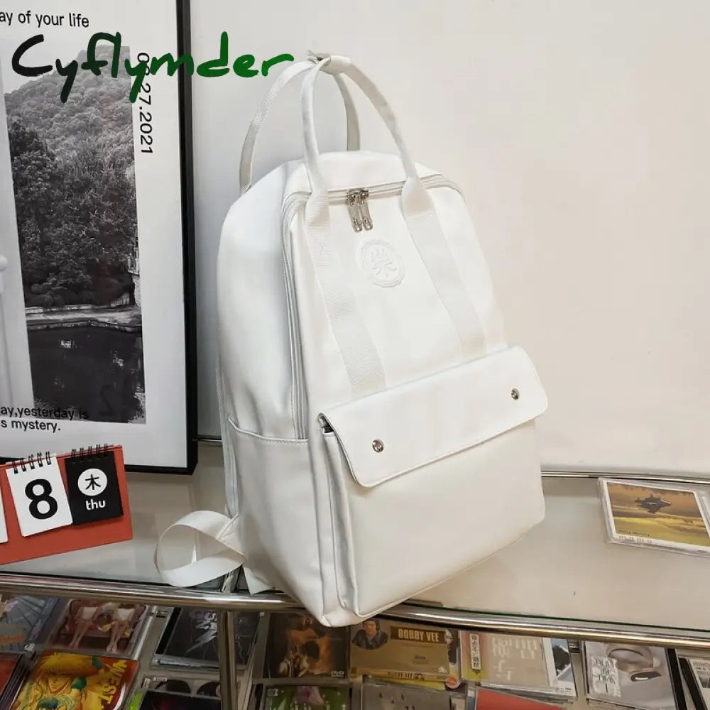 Cyflymder High Quality Pu Leather Woman Backpack Large Capacity School Bag Unisex Laptop Fashion