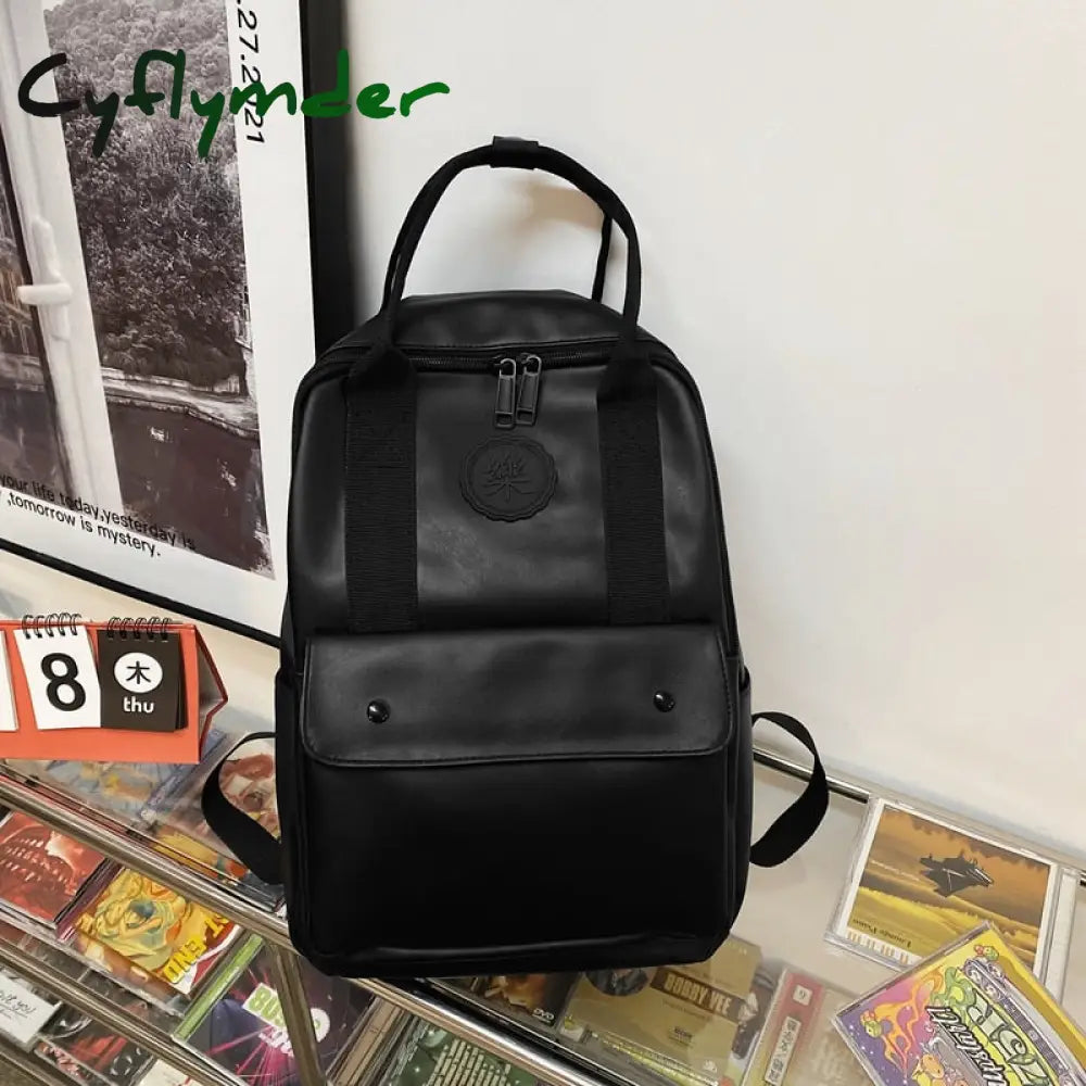 Cyflymder High Quality Pu Leather Woman Backpack Large Capacity School Bag Unisex Laptop Fashion