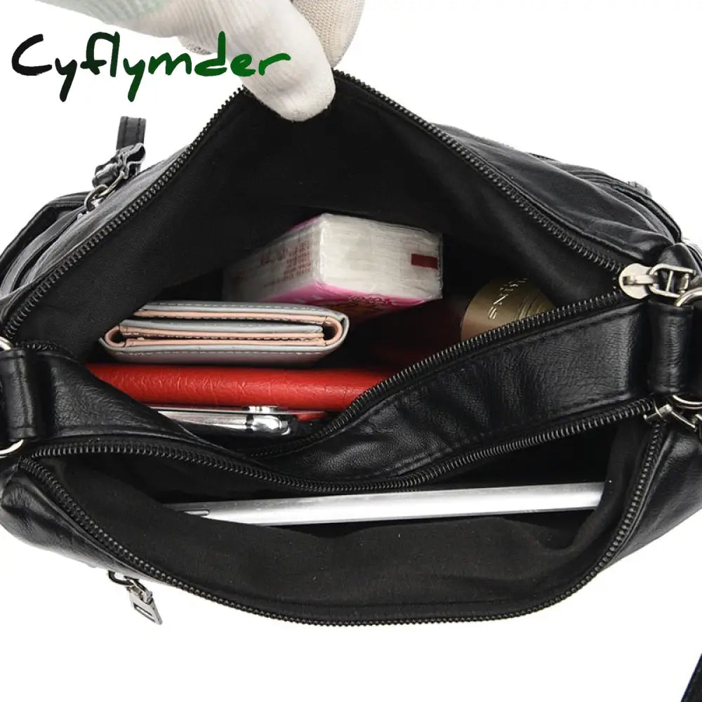 Cyflymder High Quality Women Shoulder Bag Pu Leather Crossbody Multi-Pockets Messenger Flower