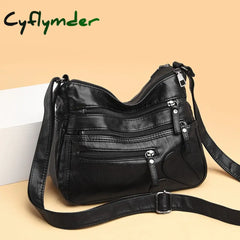 Cyflymder High Quality Women Shoulder Bag Pu Leather Crossbody Multi-Pockets Messenger Flower