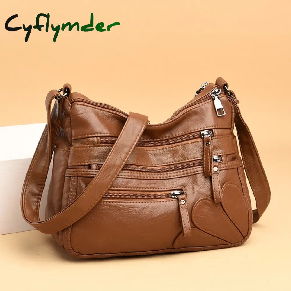 Cyflymder High Quality Women Shoulder Bag Pu Leather Crossbody Multi-Pockets Messenger Flower